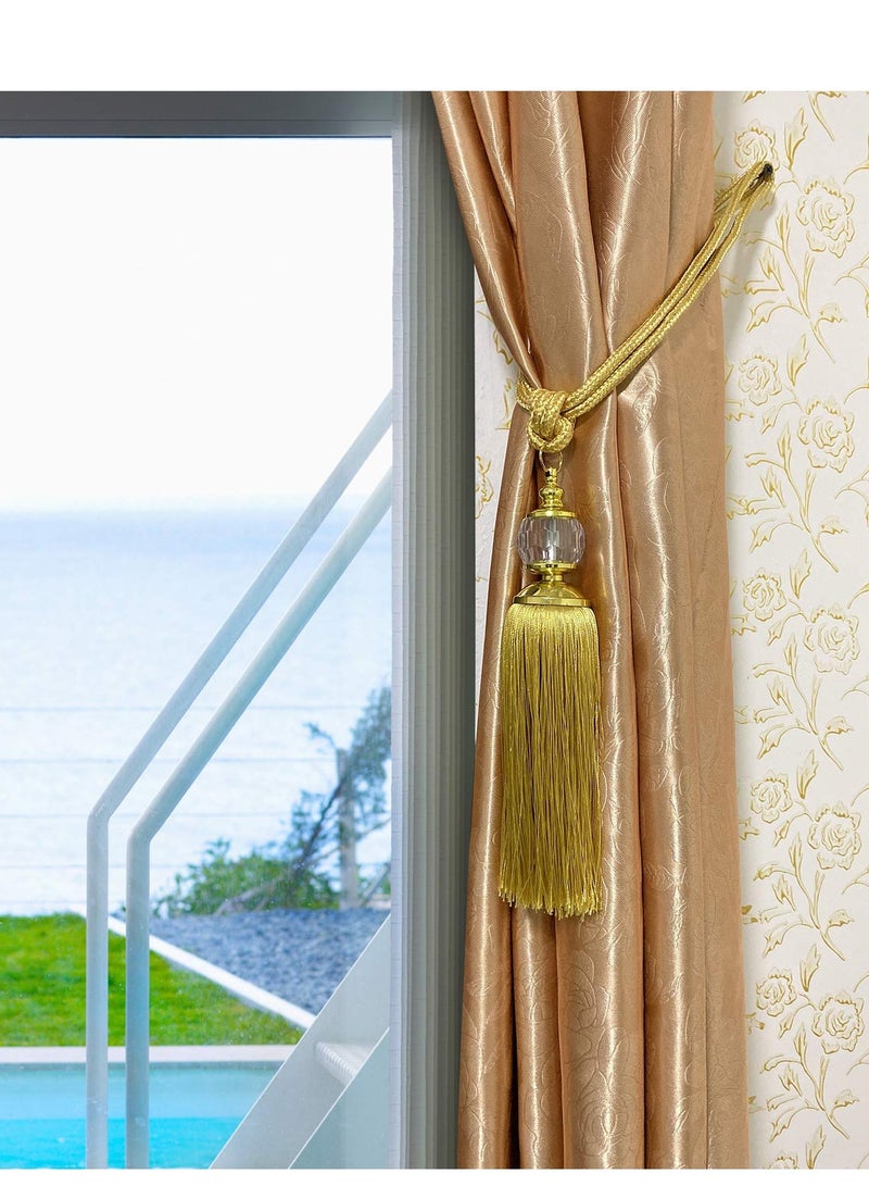 Curtain Tiebacks, Fringe Gold Crystal Curtain Holder, Stylish Simple and Convenient, Curtain Decoration and Fixing for Office Home Windows (2 Pieces)