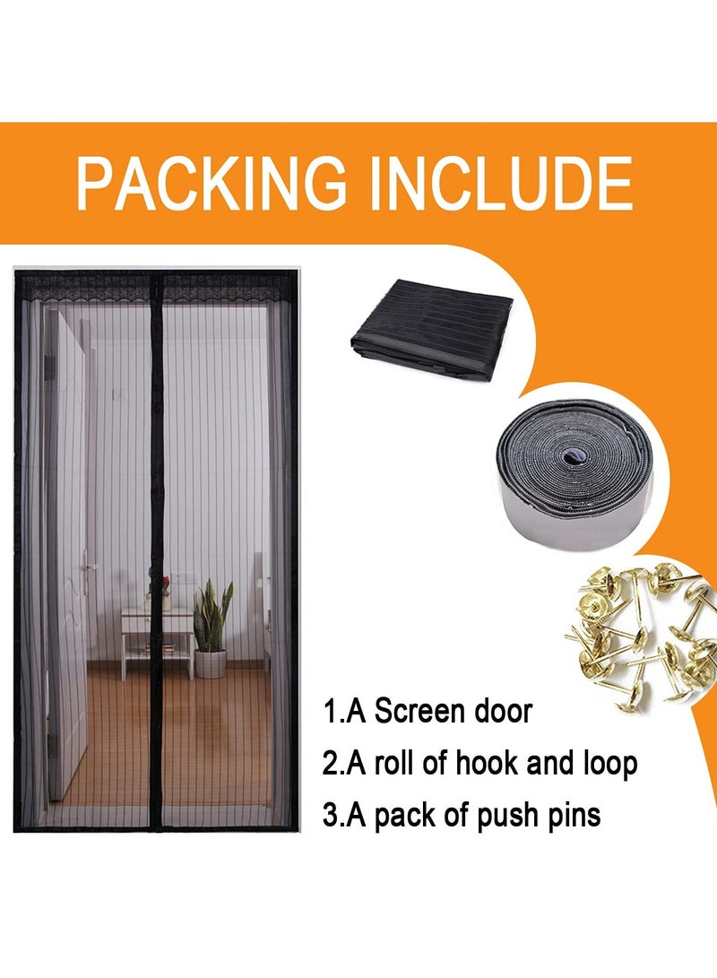 Magnetic Fly Screen Door - KASTWAVE Retractable Mesh with Magnet Sliding Hands Free Net, Pet & Kid Friendly (100x210cm, Black)