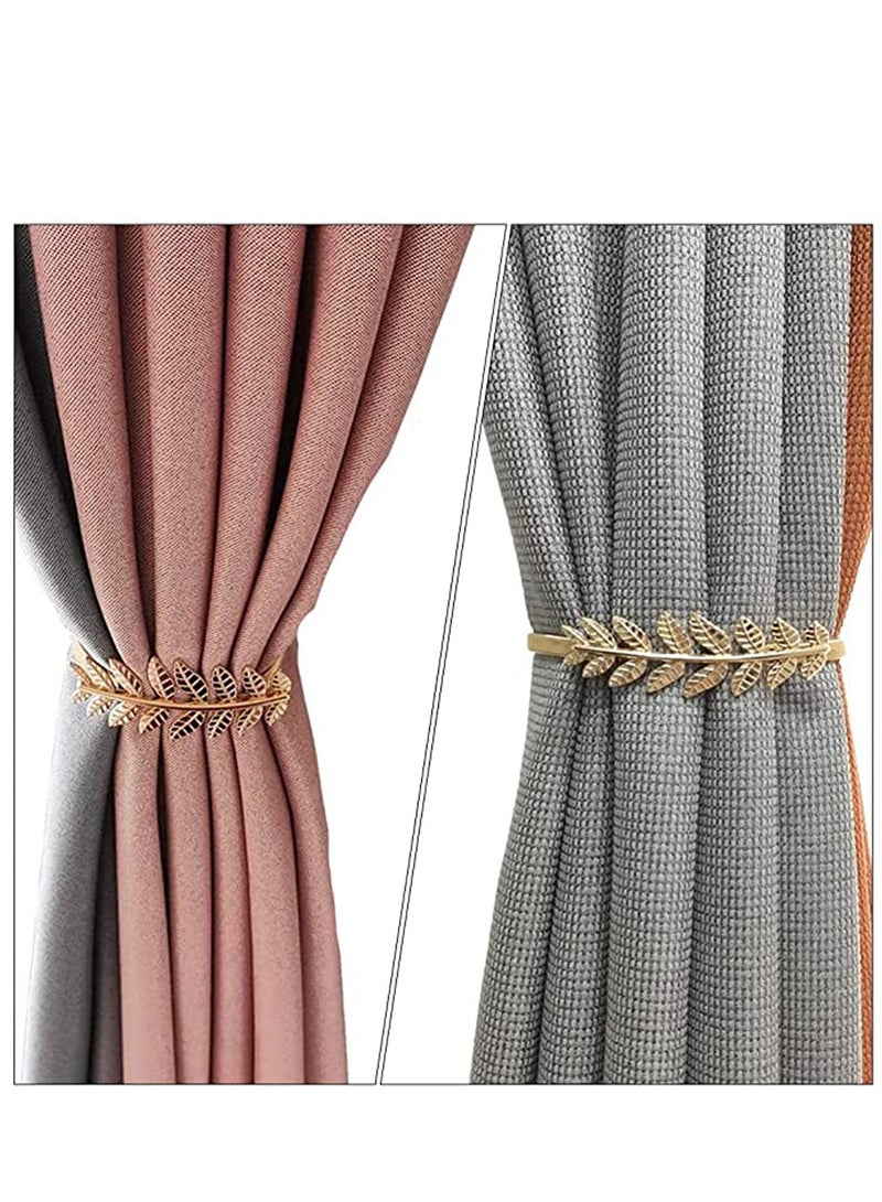 2 Pcs Curtain Tieback Aluminum Leaf Shaped Curtain Holdback Simple Modern Curtain Buckle Elastic Curtain Strap Decorative Drape Tie Back for Window Draperies Golden