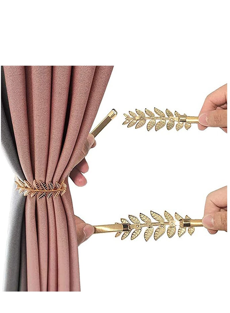 2 Pcs Curtain Tieback Aluminum Leaf Shaped Curtain Holdback Simple Modern Curtain Buckle Elastic Curtain Strap Decorative Drape Tie Back for Window Draperies Golden