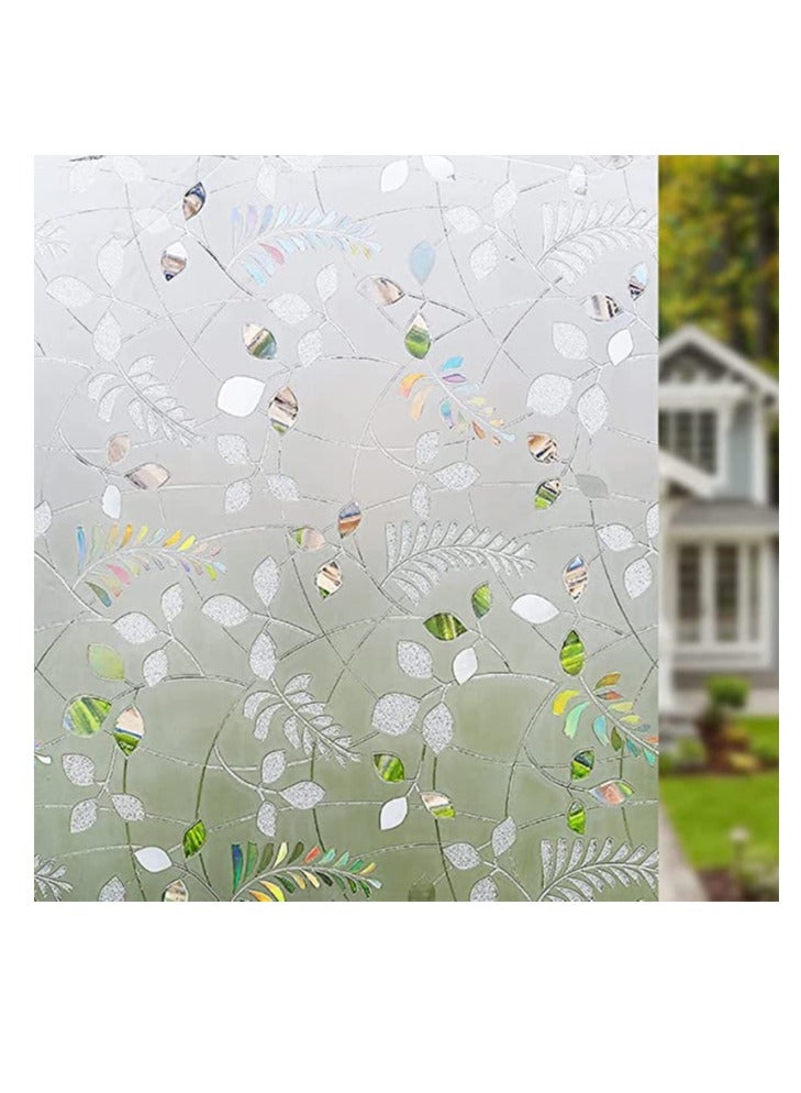 Window Film, 3D Privacy Window Film, Leaves Self-Adhesive Glass Film, Anti-UV Static Frosted Window Film Removable Window Sticker for Bathroom Kitchen Living Room Decoration (17.7x39.5in)