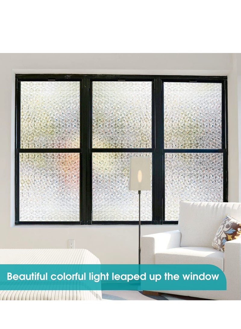 17.7x39.5in Window Privacy Film Antique Frosted Stained Glass Window Clings, 3D Decorative Prism Stickers Non-Adhesive Static Bathroom Door Coverings UV Sun Blocking Iridescent Decals