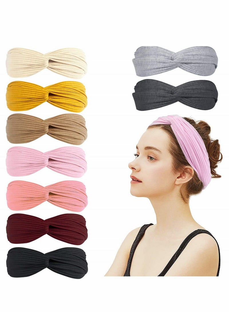 9 Pack Stylish Non Slip Elastic Headbands for Women Girls Soft Turban Hair Accessories Perfect for Yoga and Workouts