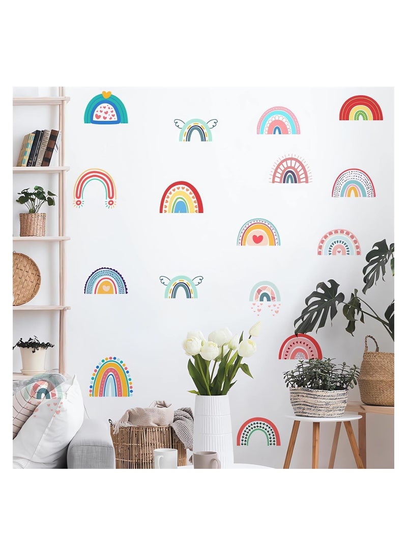 12 Sheets 66 Pcs Colorful Boho Rainbow Wall Stickers, DIY Bohemian Art Wall Decals Removable Vinyl Peel and Stick for Kids Baby Nursery Living Room Bedroom Closet Refrigerator Decorations