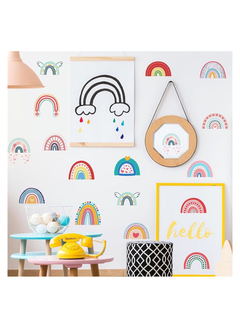 12 Sheets 66 Pcs Colorful Boho Rainbow Wall Stickers, DIY Bohemian Art Wall Decals Removable Vinyl Peel and Stick for Kids Baby Nursery Living Room Bedroom Closet Refrigerator Decorations