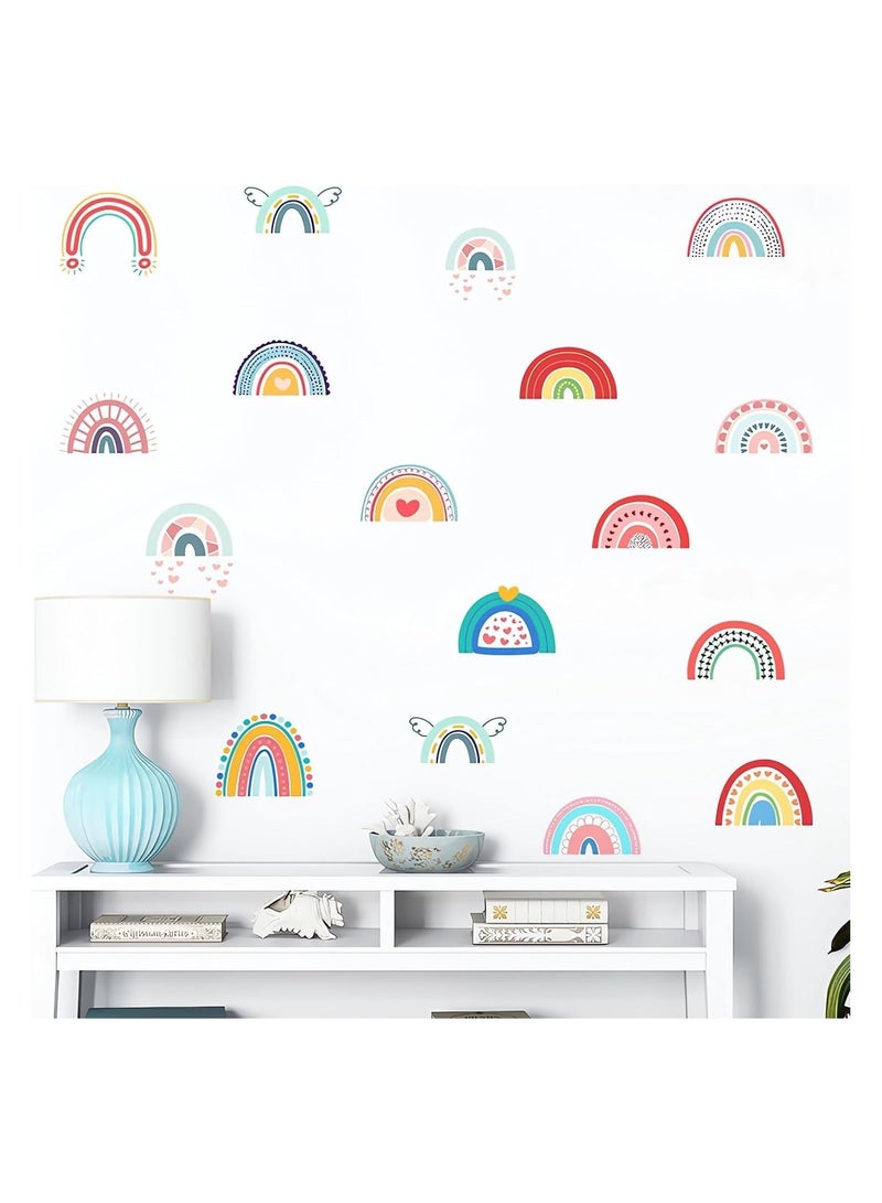 12 Sheets 66 Pcs Colorful Boho Rainbow Wall Stickers, DIY Bohemian Art Wall Decals Removable Vinyl Peel and Stick for Kids Baby Nursery Living Room Bedroom Closet Refrigerator Decorations