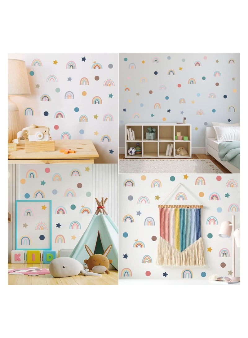 12 Sheets 66 Pcs Colorful Boho Rainbow Wall Stickers, DIY Bohemian Art Wall Decals Removable Vinyl Peel and Stick for Kids Baby Nursery Living Room Bedroom Closet Refrigerator Decorations