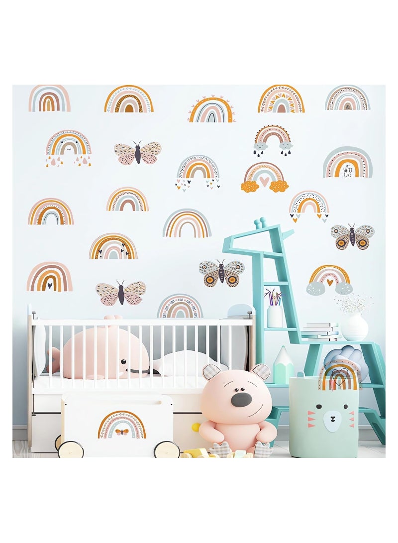 12 Sheets 72 Pcs Brown Gray Rainbow Butterfly Wall Stickers, DIY Art Wall Decals Removable Vinyl Peel and Stick for Kids Baby Nursery Closet Refrigerator Living Room Children's Room Bedroom