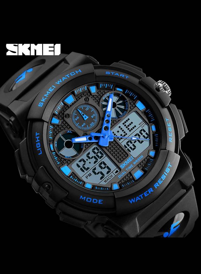 SKMEI Sports Wrist Watch Dual Display Analog and Digital Multi Functional LED Screen 50M Waterproof Mens Gadget