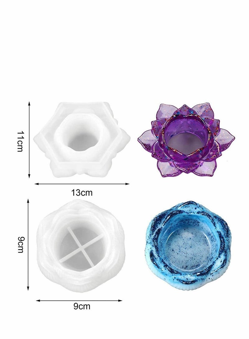 2 Pcs Lotus Tealight Candles Holders Flower Epoxy Resin Casting Moulds Candlestick Epoxy Silicone Mould for Making Candle Holder Tea Light Holder Jewelry Box