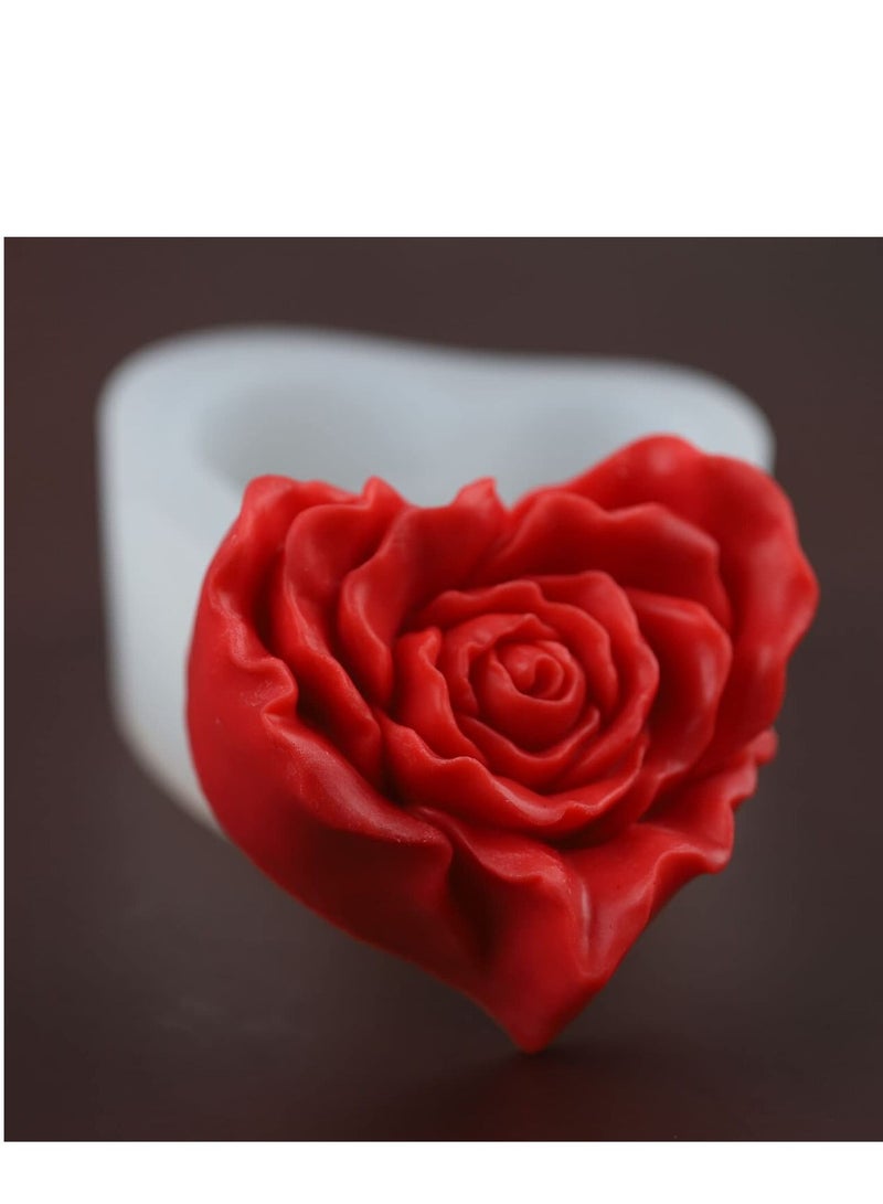 Candle Molds 3d Heart-shaped Rose Silicone for Making Resin Pillar Aromatherapy Gypsum Candles Wax Soap Flower Specimen Clay Craft