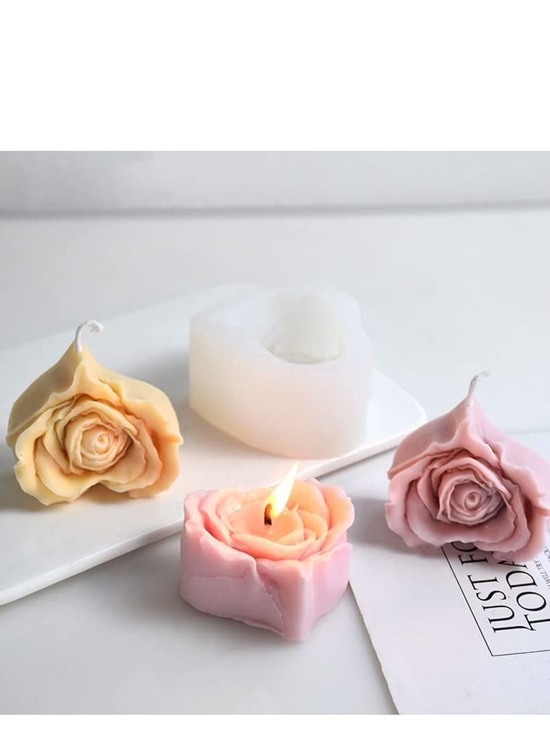 Candle Molds 3d Heart-shaped Rose Silicone for Making Resin Pillar Aromatherapy Gypsum Candles Wax Soap Flower Specimen Clay Craft