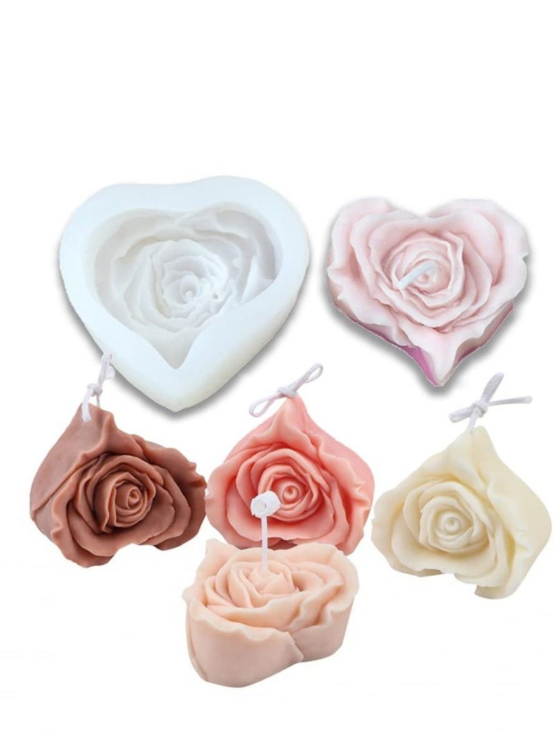 Candle Molds 3d Heart-shaped Rose Silicone for Making Resin Pillar Aromatherapy Gypsum Candles Wax Soap Flower Specimen Clay Craft