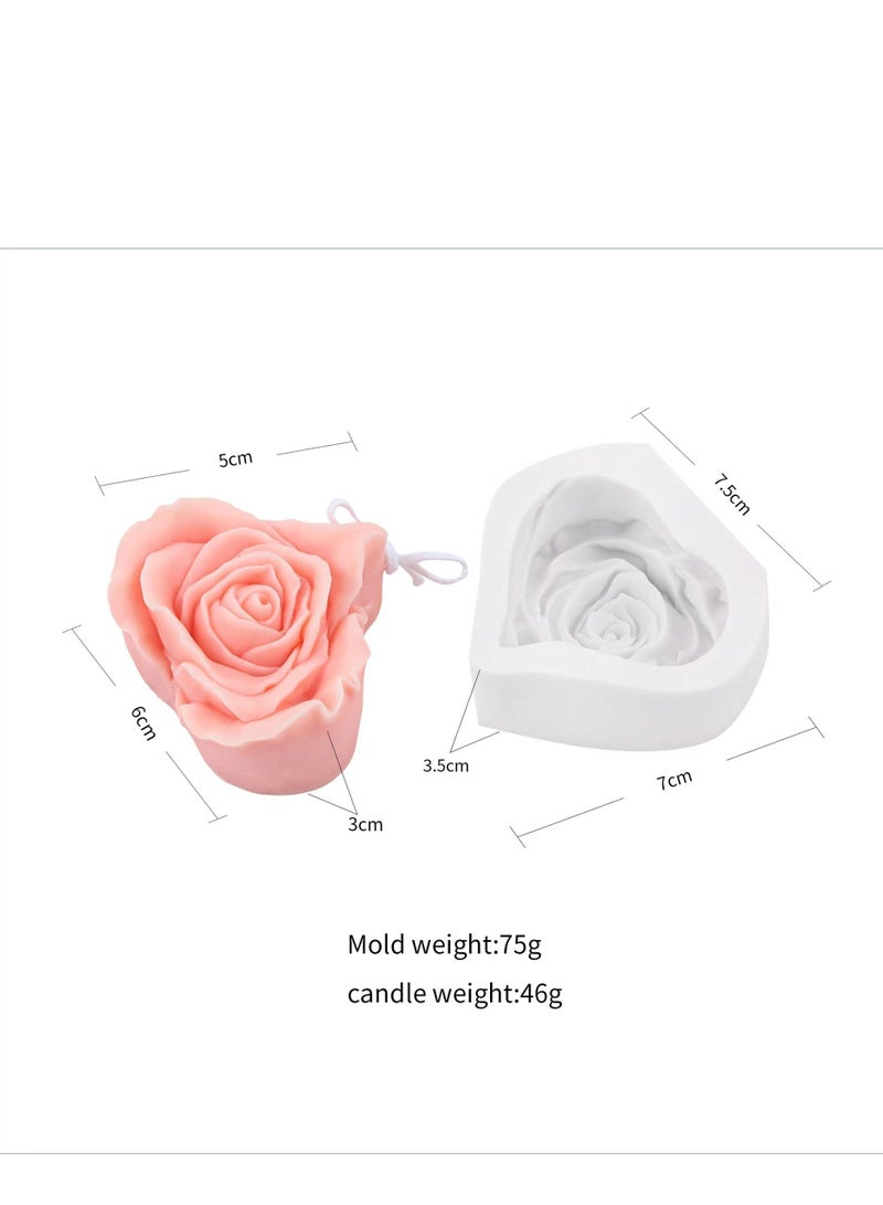 Candle Molds 3d Heart-shaped Rose Silicone for Making Resin Pillar Aromatherapy Gypsum Candles Wax Soap Flower Specimen Clay Craft