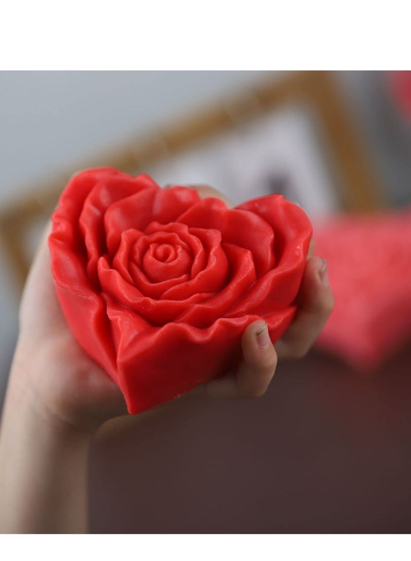 Candle Molds 3d Heart-shaped Rose Silicone for Making Resin Pillar Aromatherapy Gypsum Candles Wax Soap Flower Specimen Clay Craft