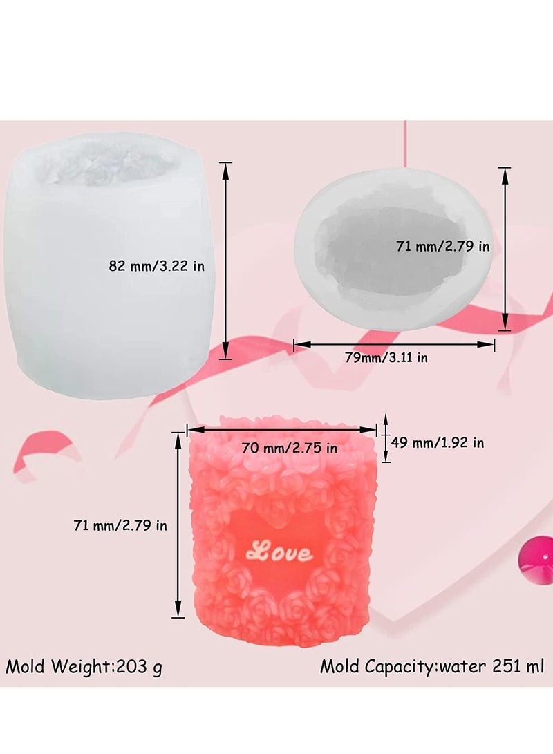 Candle Molds Silicone- Rose Flower 3D Love Silicone Column Mould Valentine's Day Resin Casting Mold for DIY Making Homemade Soap Polymer Clay Craft Plaster