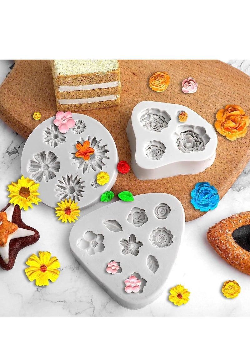 3Pcs Rose Flower Silicone Molds Sunflower Daisy Leaf Polymer Clay for Earring Pendant Crafting Chocolate Fondant Cake Cupcake Toppers