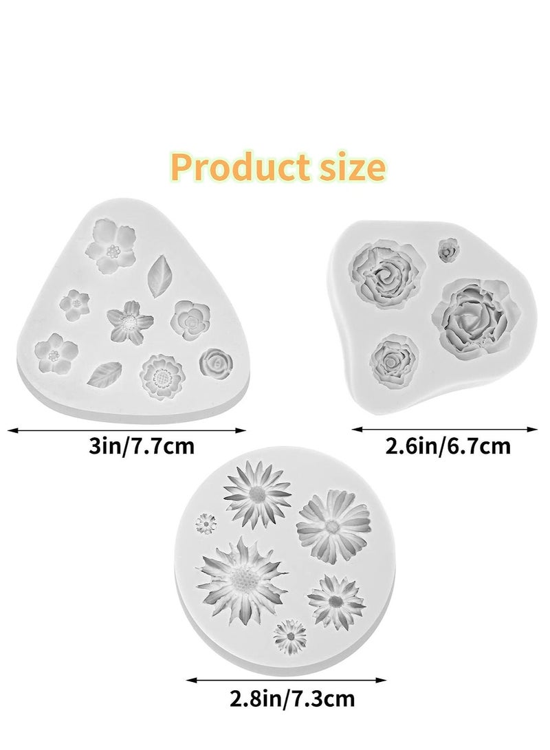 3Pcs Rose Flower Silicone Molds Sunflower Daisy Leaf Polymer Clay for Earring Pendant Crafting Chocolate Fondant Cake Cupcake Toppers