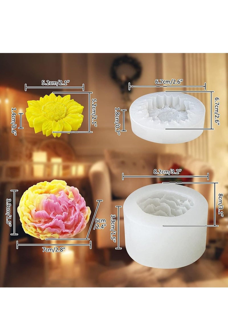 2PCS Flower Candle Silicone Mold Mini Soap Resin Mould 3D Chocolate Cake Fondant Rose Sunflower DIY Handmade Making Molds Epoxy Casting