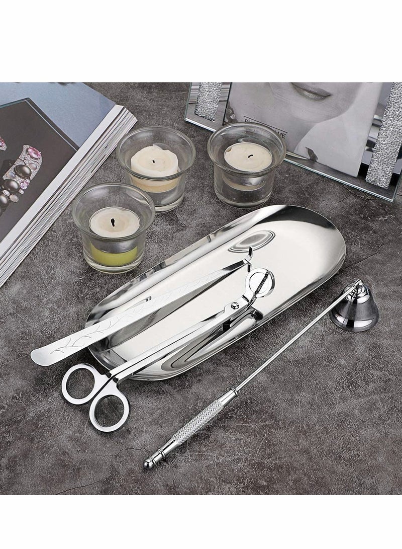 Candle Snuffer, Candle Wick Trimmer Wick Dipper with Tray 4 in 1 Candle Accessory Set Candle Care Kit Gift for Candle Lovers