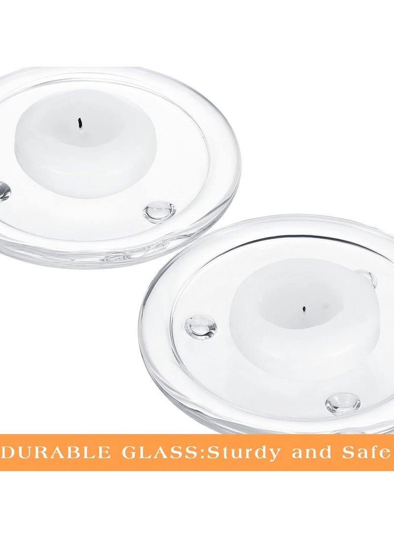 12 Pcs Clear Glass Candle Plates, 10 CM Round Pillar Candle Holder Trays, Small Flat Candlestick Plates for Dining Table Centerpiece, Wedding, Spa, Home Party Decoration