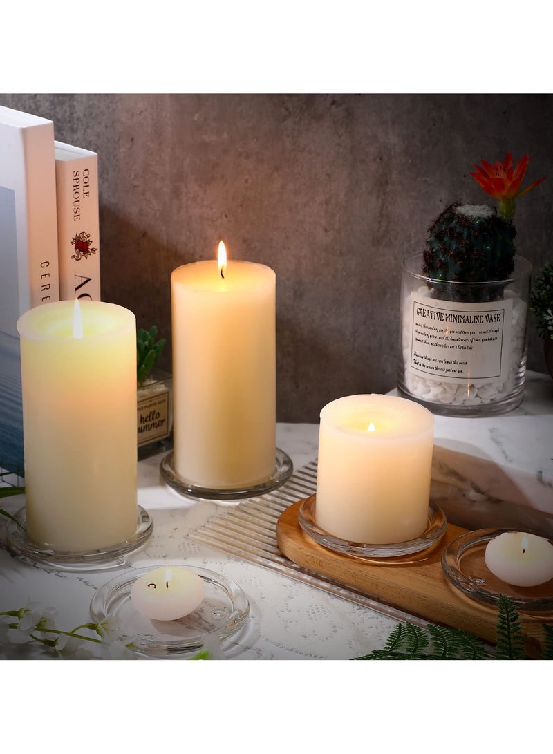 12 Pcs Clear Glass Candle Plates, 10 CM Round Pillar Candle Holder Trays, Small Flat Candlestick Plates for Dining Table Centerpiece, Wedding, Spa, Home Party Decoration