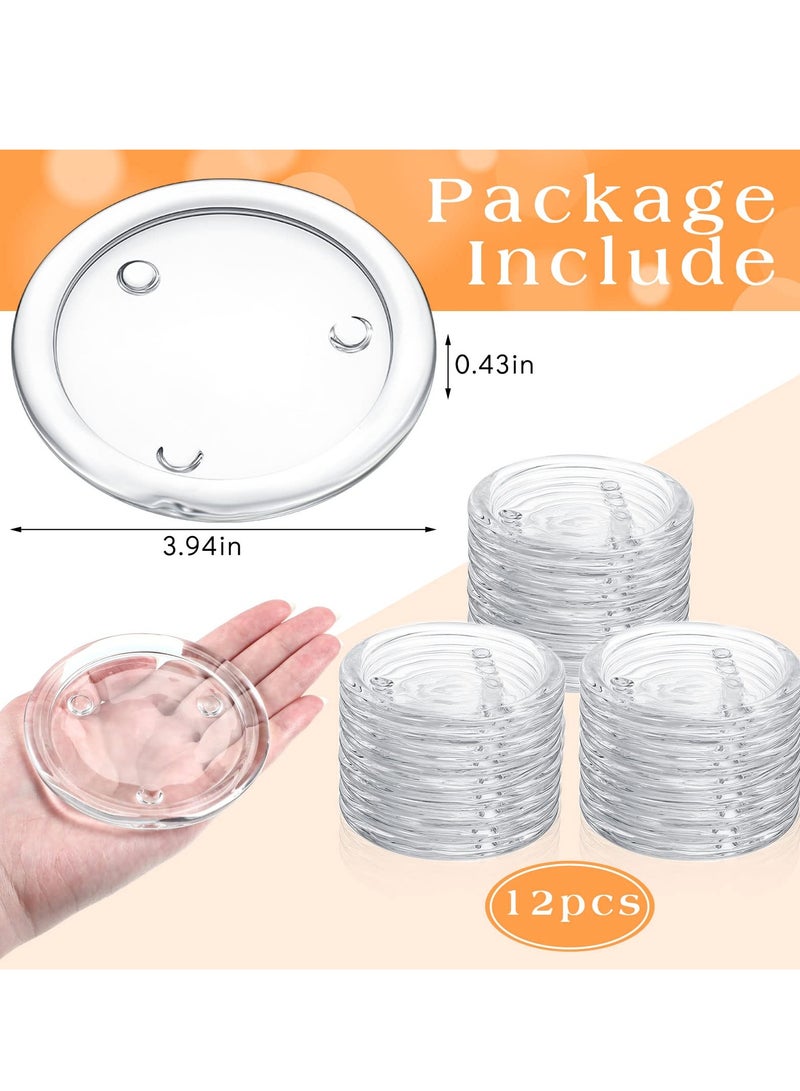 12 Pcs Clear Glass Candle Plates, 10 CM Round Pillar Candle Holder Trays, Small Flat Candlestick Plates for Dining Table Centerpiece, Wedding, Spa, Home Party Decoration