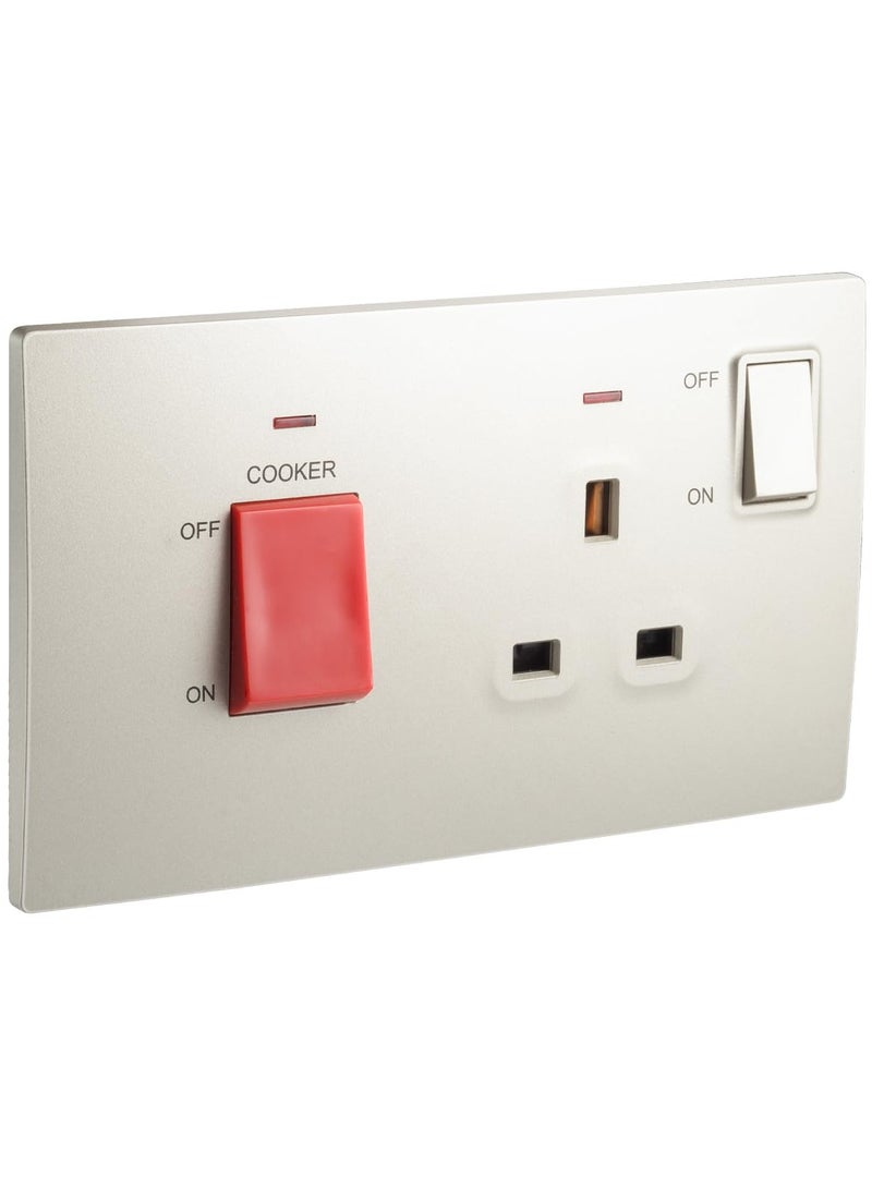 RACO Legrand Mallia Senses 2-Gang Cooker Unit Control - 45A Double Pole Switch and 13A Switched Socket with indicator, Champagne