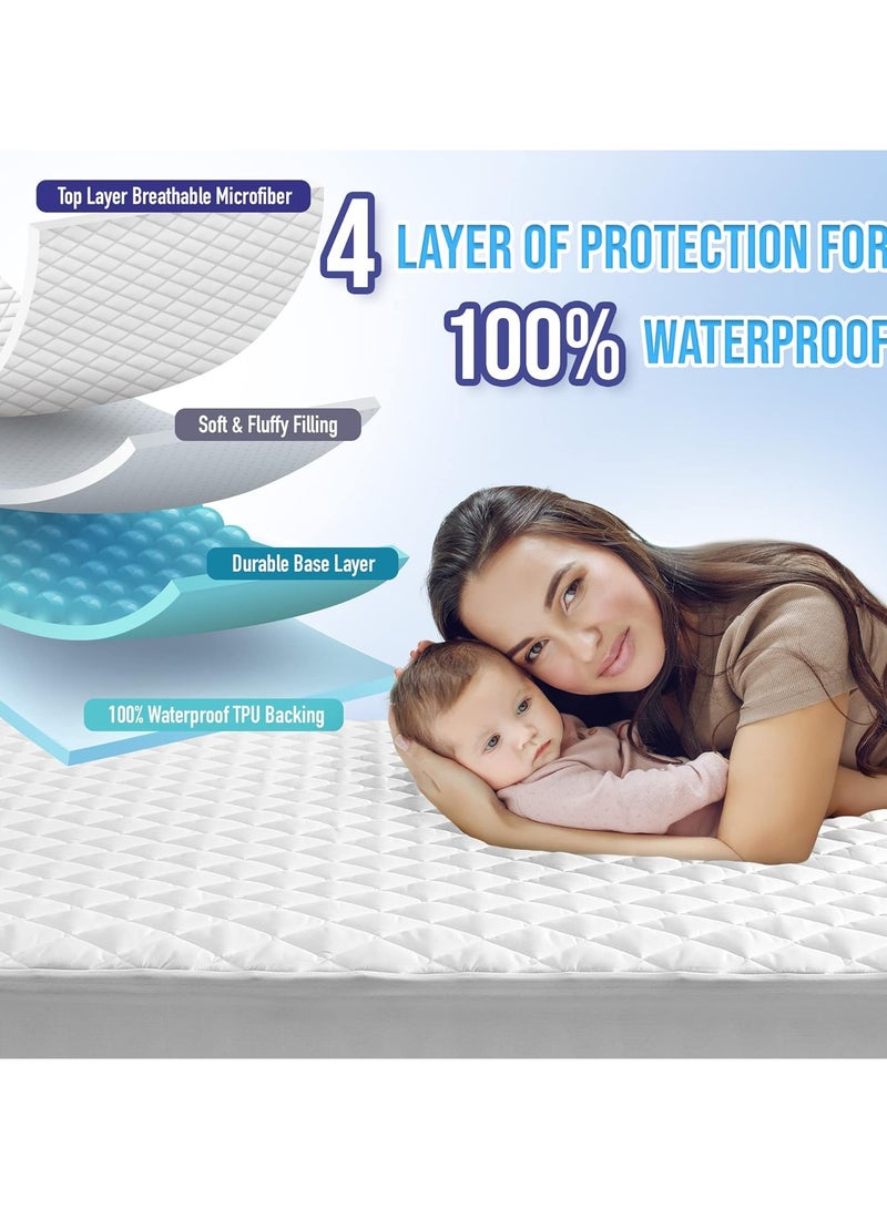 100% Waterproof Mattress Pad Protector,Breathable Quilted Mattress Cover,Breathable Mattress Protector,Soft Breathable Mattress Pad Cover,Dust Proof Mattress Protector (White)