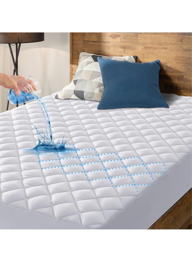 100% Waterproof Mattress Pad Protector,Breathable Quilted Mattress Cover,Breathable Mattress Protector,Soft Breathable Mattress Pad Cover,Dust Proof Mattress Protector (White)