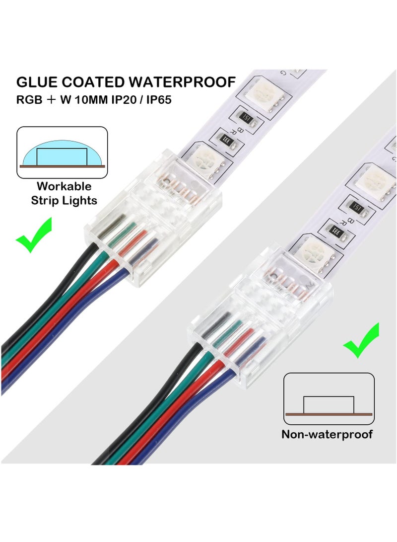 LED Strip Connector, LED Flexible Light Strip Crystal Buckle Adapter, Waterproof Transparent Solderless Wireless Seamless Track Lighting Connector 5V 12V 24V (4pin, 10mm)