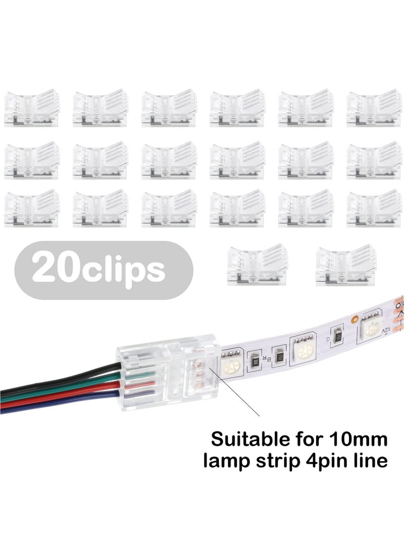 LED Strip Connector, LED Flexible Light Strip Crystal Buckle Adapter, Waterproof Transparent Solderless Wireless Seamless Track Lighting Connector 5V 12V 24V (4pin, 10mm)