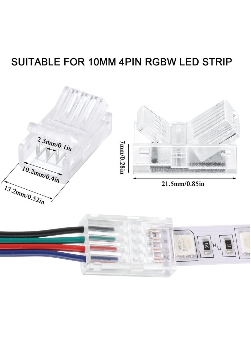 LED Strip Connector, LED Flexible Light Strip Crystal Buckle Adapter, Waterproof Transparent Solderless Wireless Seamless Track Lighting Connector 5V 12V 24V (4pin, 10mm)