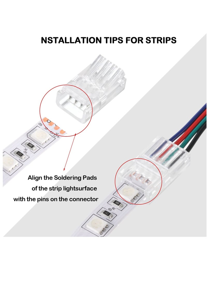 LED Strip Connector, LED Flexible Light Strip Crystal Buckle Adapter, Waterproof Transparent Solderless Wireless Seamless Track Lighting Connector 5V 12V 24V (4pin, 10mm)