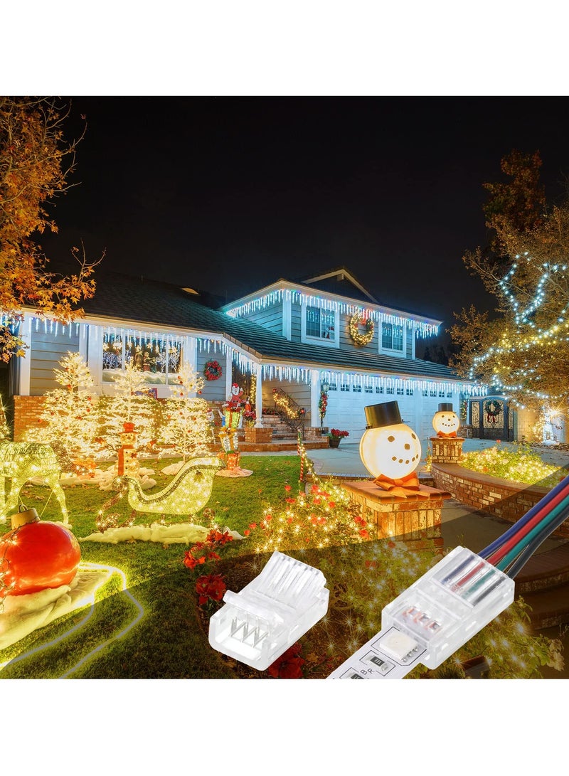 LED Strip Connector, LED Flexible Light Strip Crystal Buckle Adapter, Waterproof Transparent Solderless Wireless Seamless Track Lighting Connector 5V 12V 24V (4pin, 10mm)