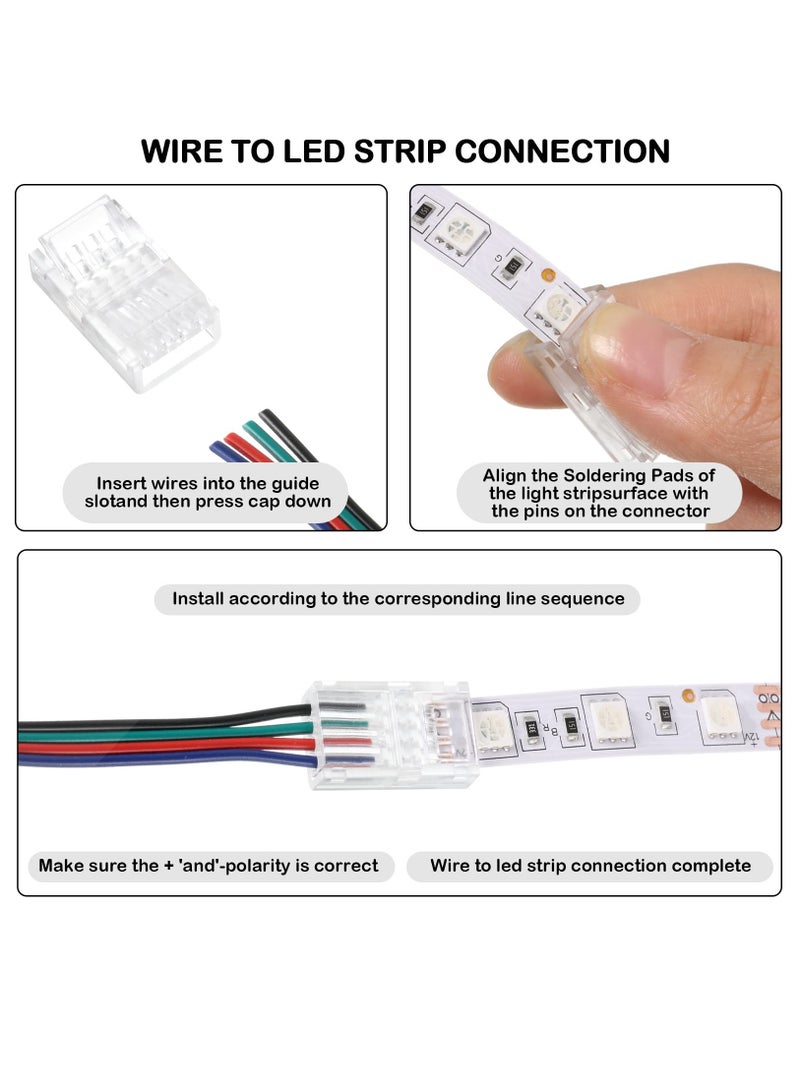 LED Strip Connector, LED Flexible Light Strip Crystal Buckle Adapter, Waterproof Transparent Solderless Wireless Seamless Track Lighting Connector 5V 12V 24V (4pin, 10mm)