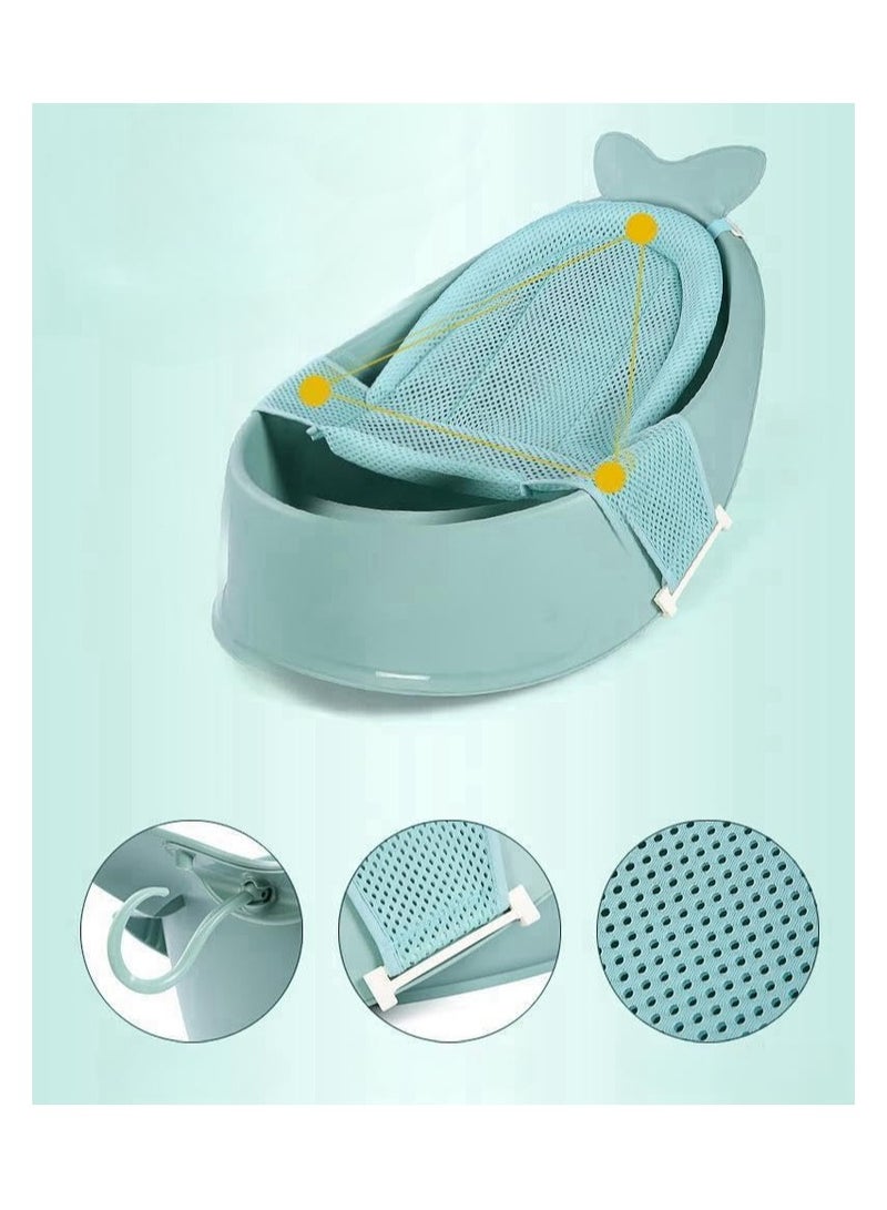 Baby Bath Tub with Bathmat Cushion, Whale Baby Bathtub with Drain Hole, Shower Basin with Non-Slip for Baby Boy Girl