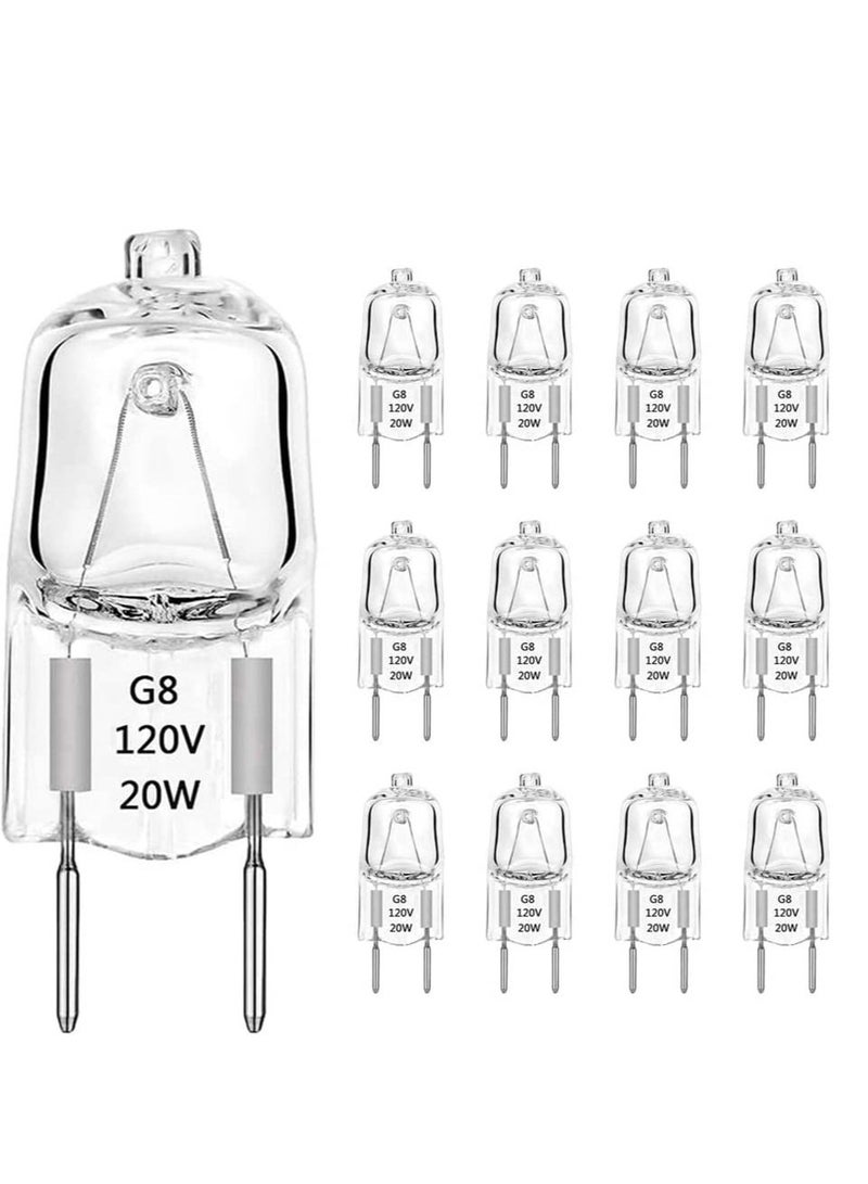 12 PackG8 Halogen Light Bulbs JCD Type Under Cabinet Puck Lamp Undercabinet Microwave Oven Stove Top Kitchen Appliance Replacement Lighting Bi Pin Clear Lens