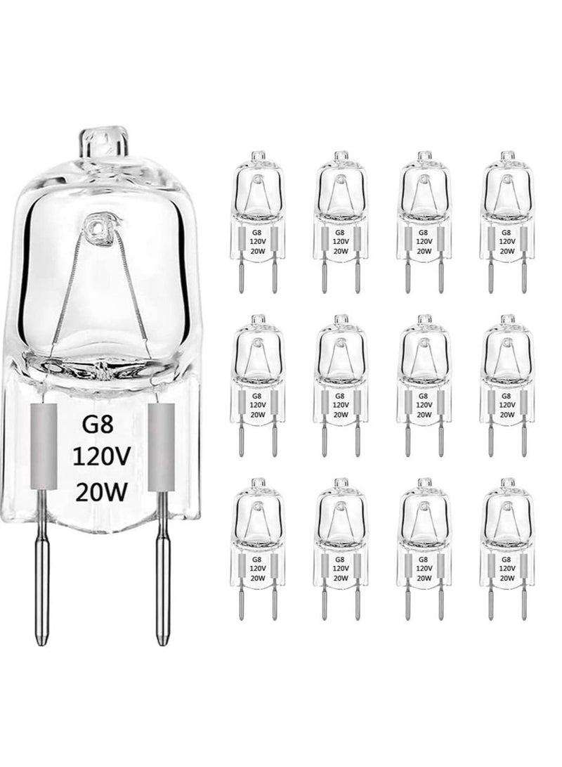 12 PackG8 Halogen Light Bulbs JCD Type Under Cabinet Puck Lamp Undercabinet Microwave Oven Stove Top Kitchen Appliance Replacement Lighting Bi Pin Clear Lens