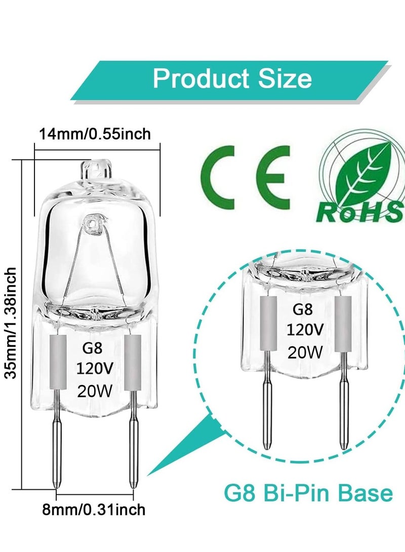 12 PackG8 Halogen Light Bulbs JCD Type Under Cabinet Puck Lamp Undercabinet Microwave Oven Stove Top Kitchen Appliance Replacement Lighting Bi Pin Clear Lens