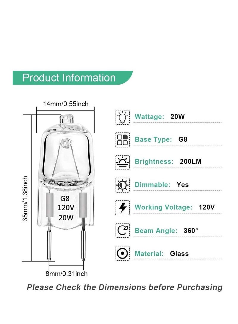 12 PackG8 Halogen Light Bulbs JCD Type Under Cabinet Puck Lamp Undercabinet Microwave Oven Stove Top Kitchen Appliance Replacement Lighting Bi Pin Clear Lens