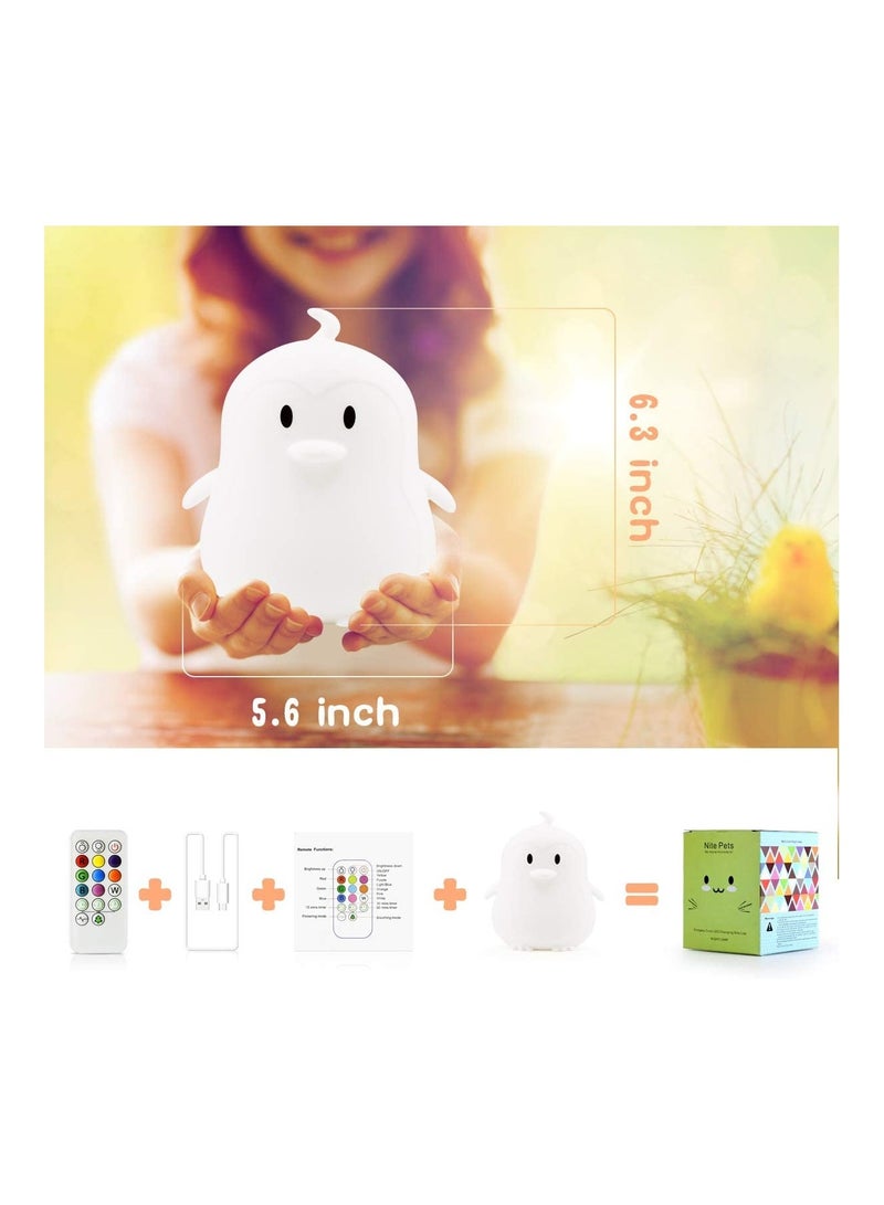 Kids Night Light Large Penguin Kawaii Birthday Gifts Room Decor Bedroom Decorations for Baby Toddler Girls Children LED 9 Color Changing Animal Portable Squishy Silicone Lamp Tap Remote Control