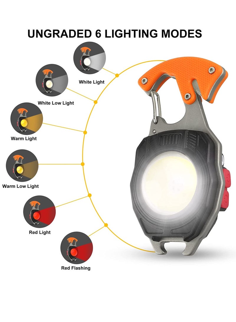 Mini Portable Work Light 800 Lumen Rechargeable Torch Keyring Inspection Lights with Bottle Opener, Magnetic Base, for Camping/Repairing/Emergency (2 Pieces)