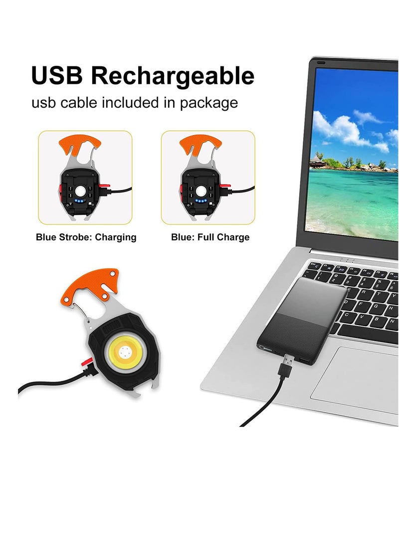 Mini Portable Work Light 800 Lumen Rechargeable Torch Keyring Inspection Lights with Bottle Opener, Magnetic Base, for Camping/Repairing/Emergency (2 Pieces)