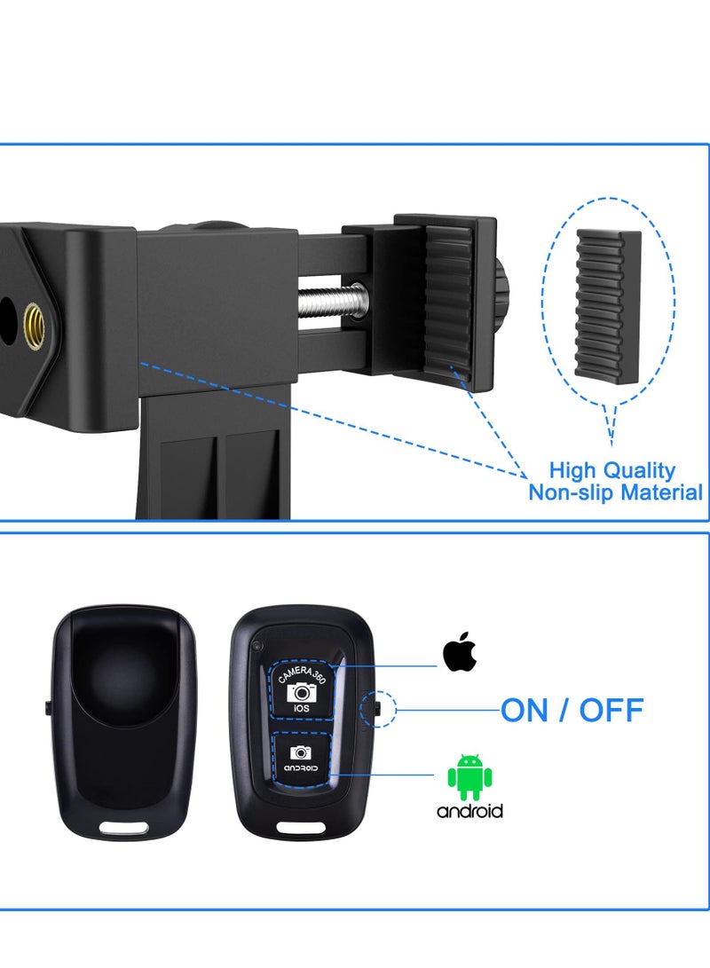 Cell Phone Tripod Mount Adapter with Bluetooth Remote, Fits Any Size Smartphone Including iPhone 14 Plus, Pro Max, S23 Ultra