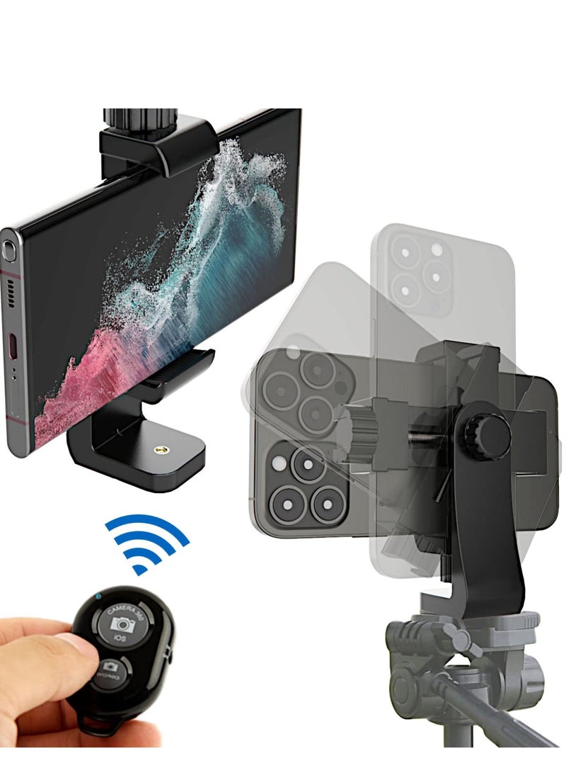 Cell Phone Tripod Mount Adapter with Bluetooth Remote, Fits Any Size Smartphone Including iPhone 14 Plus, Pro Max, S23 Ultra