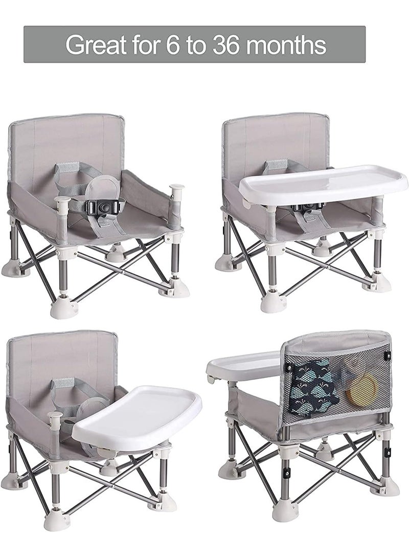 Baby Seat Booster High Chair,Space Saver High Chair, Portable High Chair, Folding Booster Feeding Chair,with Travel Bag(grey)