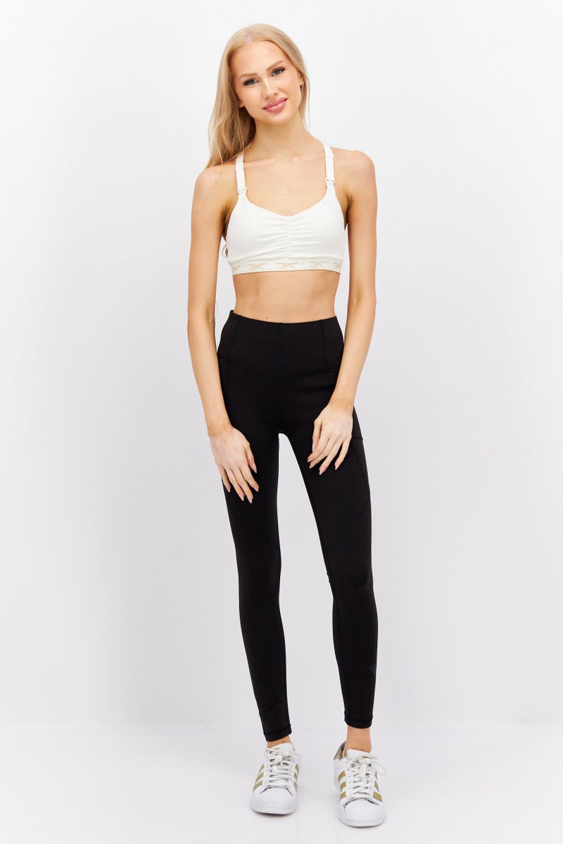 Women Sportswear Fit Brand Logo Padded Training Sports Bra, Ivory