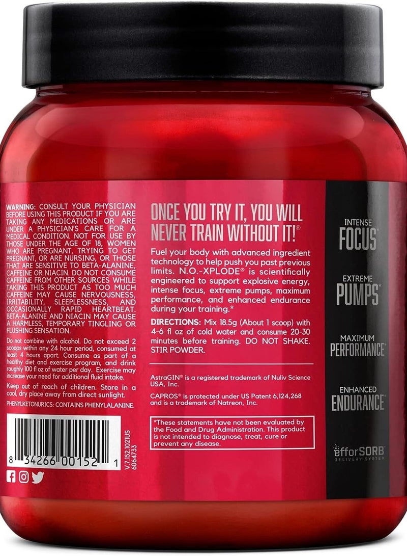 BSN N.O.-XPLODE Pre Workout Powder, Energy Supplement for Men and Women with Creatine and Beta-Alanine - Blue Watermelon , 30 Servings