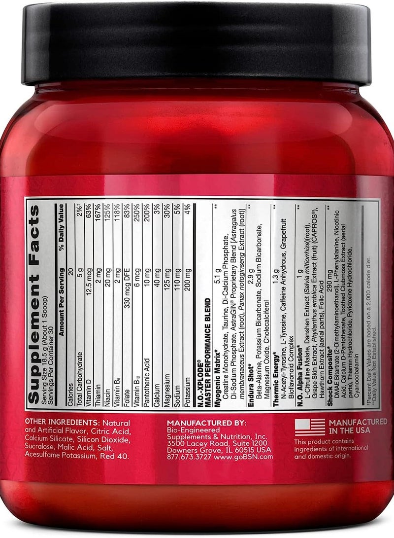 BSN N.O.-XPLODE Pre Workout Powder, Energy Supplement for Men and Women with Creatine and Beta-Alanine - Blue Watermelon , 30 Servings